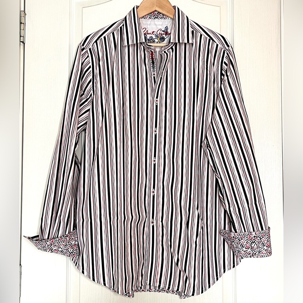 Robert Graham Striped Long Sleeve Button Up Shirt Flip Cuffs Men’s XL Classic